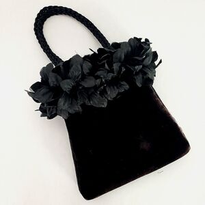 Lisa Brett black velvet mini bag floral trim